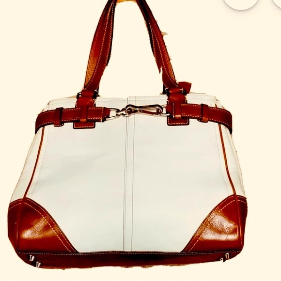 Coach Hampton White & Brown Leather Bag - Picture 1 of 7